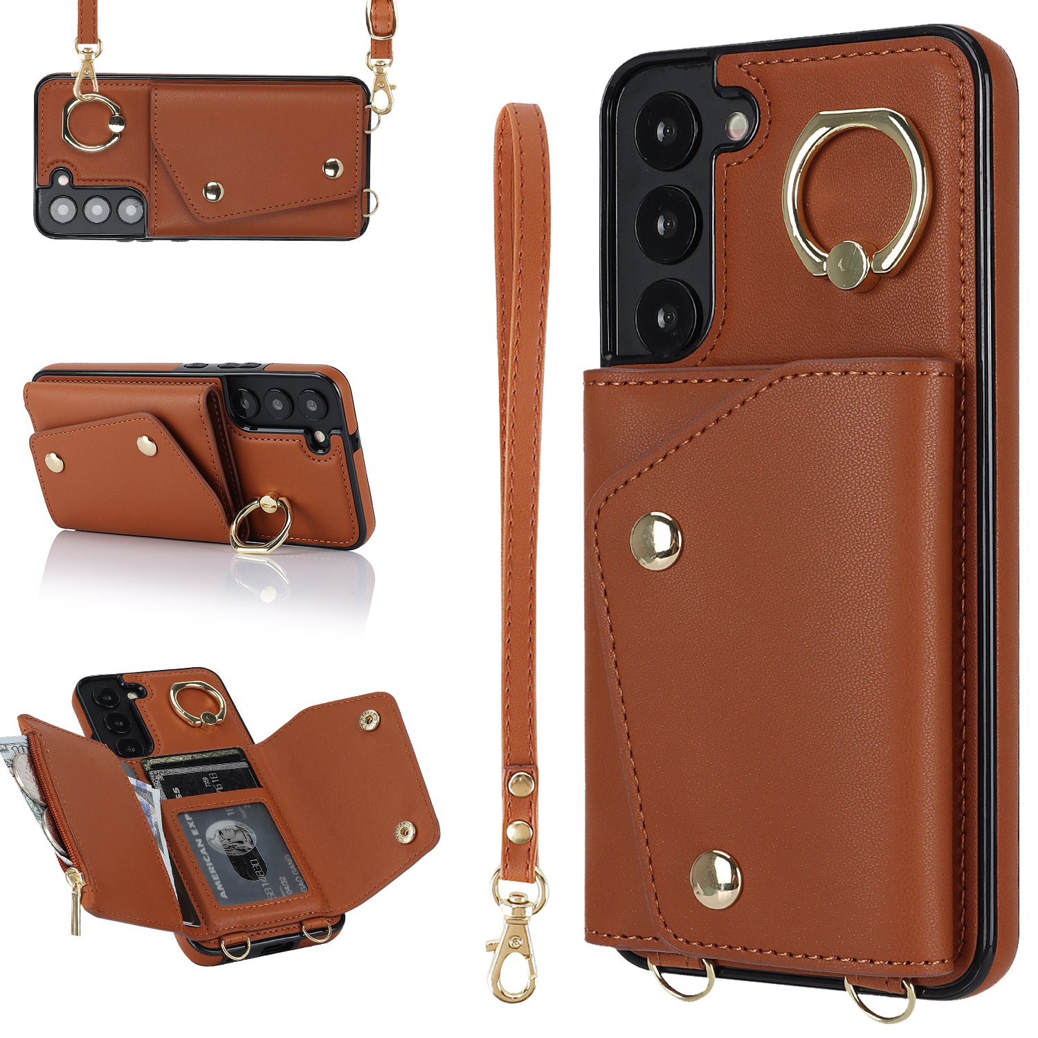 For Samsung Galaxy S22 5G Zipper Wallet Phone Cover Rotary Ring Kickstand PU Leather Coated TPU Case For Samsung Galaxy S22 5G Zipper Wallet Phone Cover Rotary Ring Kickstand PU Leather Coated TPU Case